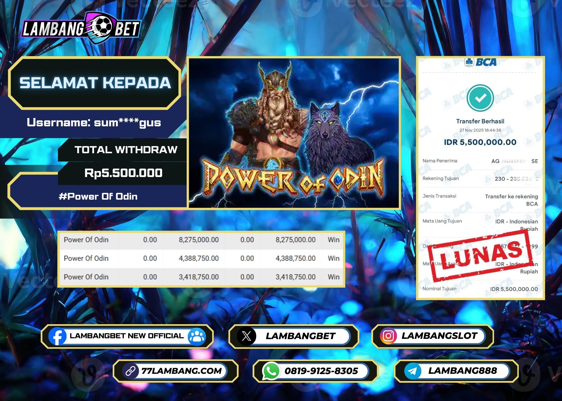 LAMBANGBET [27 NOVEMBER 2025] JACKPOT SLOT Power Of Odin "Rp5.500.000" LUNAS
